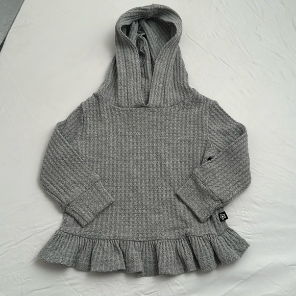 Pixie Lane gray waffle knit long sleeve hoodie top - Picture 1 of 6